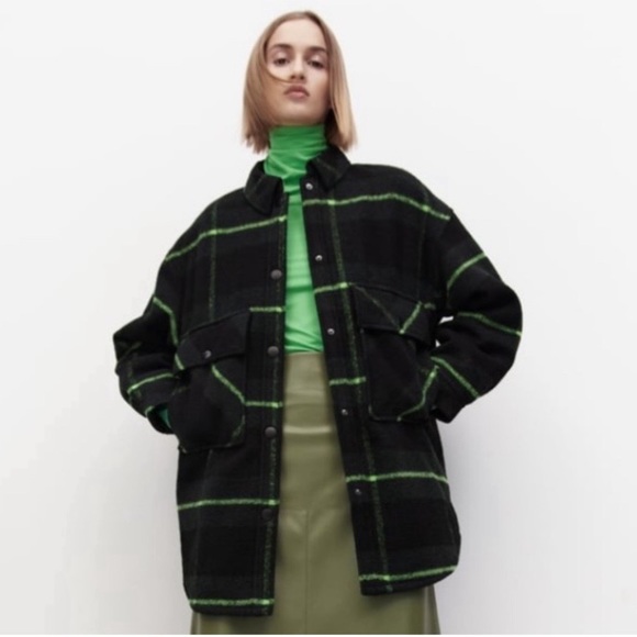 🌲 ZARA GREEN PLAID OVERSIZED WOOL BLEND WINTER JACKET! - Picture 7 of 16